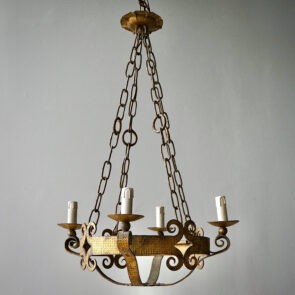 French Gilded Iron Chandelier
