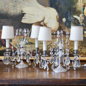 French Silver & Glass Girandole Lamps