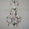 French Verdigris Brass & Glass Chandelier