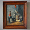 French Still-Life Oil Painting of Wine Bottles