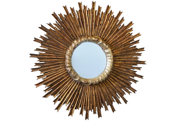 Round sunburst mirror with wooden frame